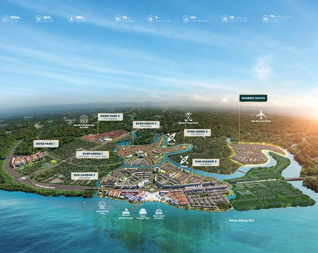 Khu đô thị sinh thái thông minh Aqua City của Tập đoàn Novaland với quy mô gần 1.000ha, nằm tại tâm điểm kết nối giao thông liên vùng ở phía Đông TP.HCM.